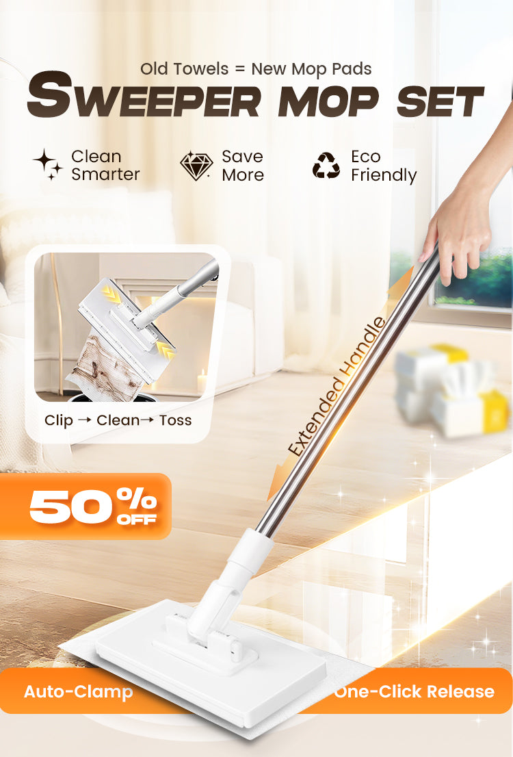 Disposable Dust Mop with 4 Reusable Cloths