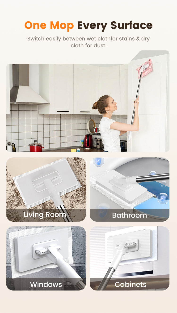 Disposable Dust Mop with 4 Reusable Cloths