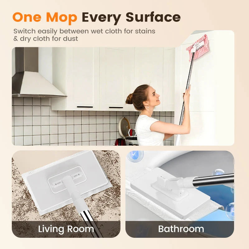 Disposable Dust Mop with 4 Reusable Cloths